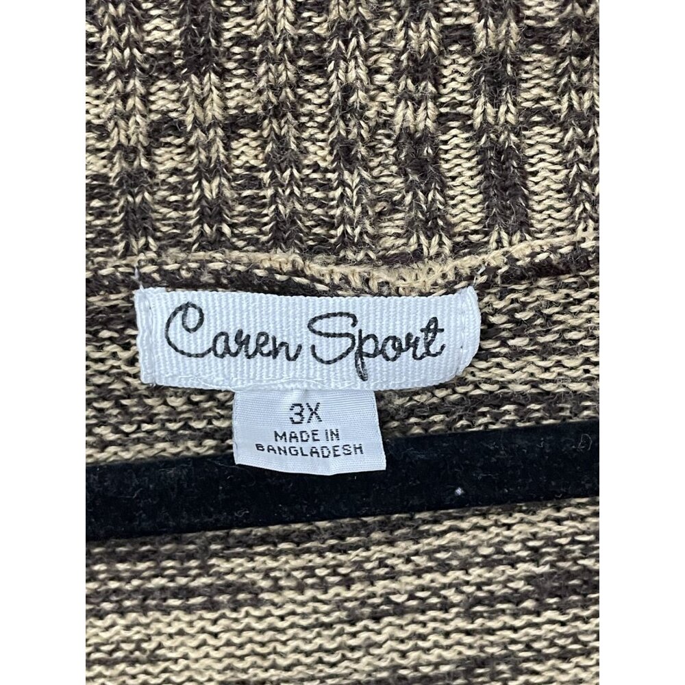 Caren Sport Knit Blouse Top Size 3XL Long Sleeve Long Brown Striped V-Neck - Picture 6 of 14
